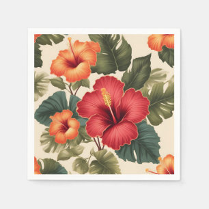 Retro Tropical Hibiscus Flowers Napkin