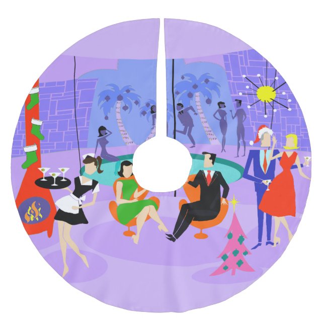 Retro Tropical Holiday Party X-mas Tree Skirt (Front)