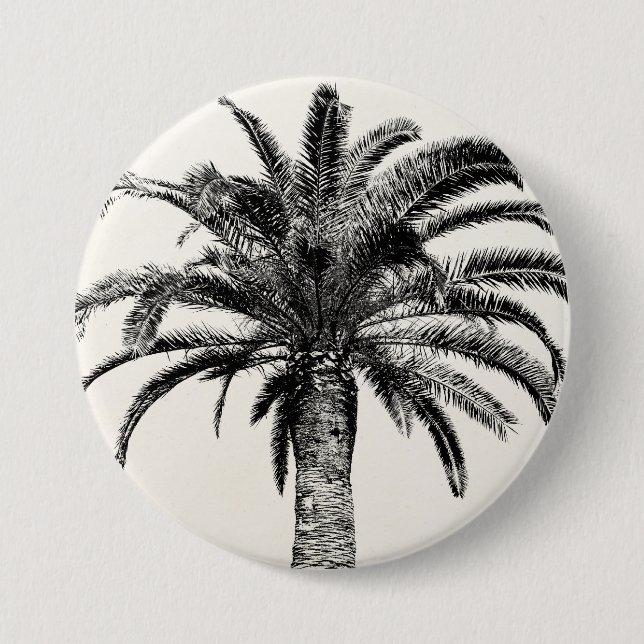 Retro Tropical Island Palm Tree in Black and White 7.5 Cm Round Badge (Front)