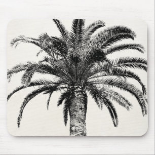 Retro Tropical Island Palm Tree in Black and White Mouse Mat