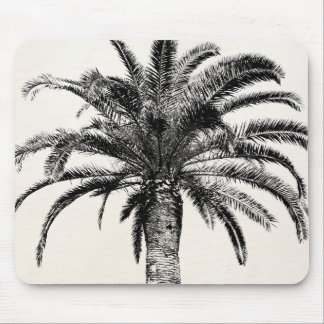 Retro Tropical Island Palm Tree in Black and White Mouse Mat