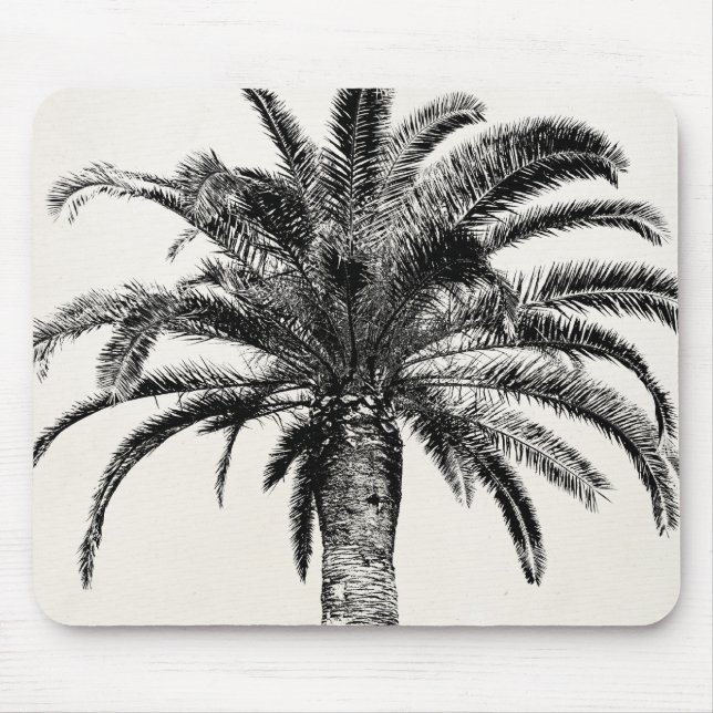 Retro Tropical Island Palm Tree in Black and White Mouse Mat (Front)