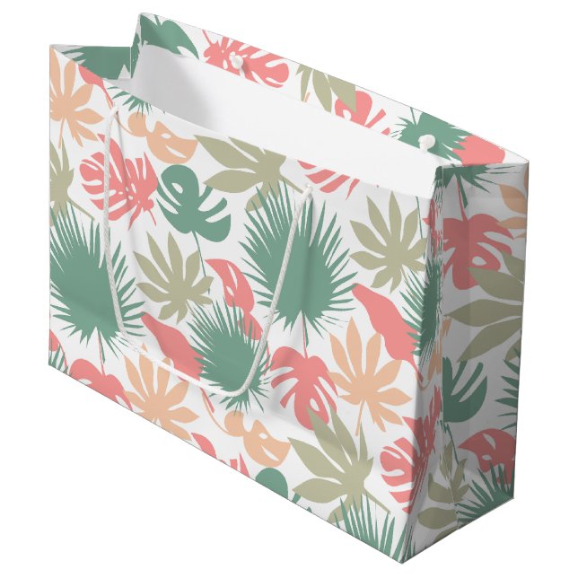Retro, tropical, leaves large gift bag (Front Angled)