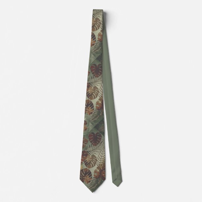 Retro tropical monstera palm leaf 70's summer boho tie (Front)