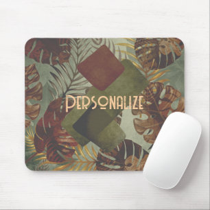 Retro tropical monstera palm leaf 70's summer mouse mat