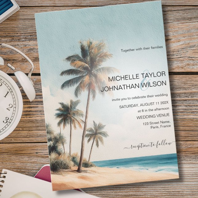 Retro Tropical Palm Beach Destination Wedding Invitation (Retro Tropical Palm Beach Destination Wedding Invitation)