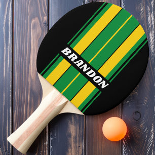 Retro Tropical Palm Board Stripes with Name Ping Pong Paddle