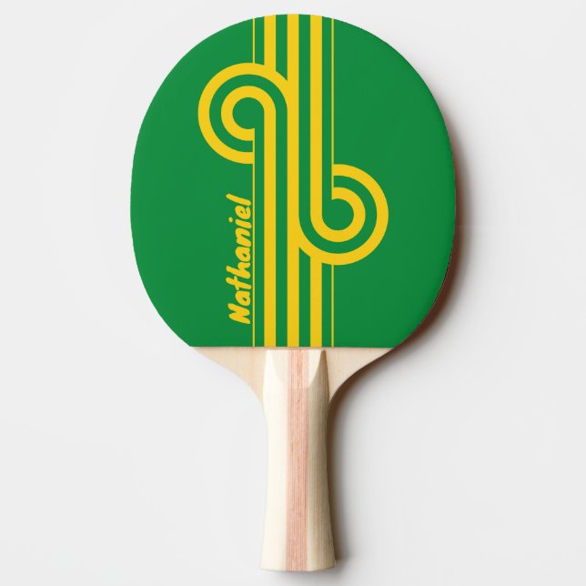 Retro Tropical Palm Dual Stripe Loop with Name Ping Pong Paddle (Back)