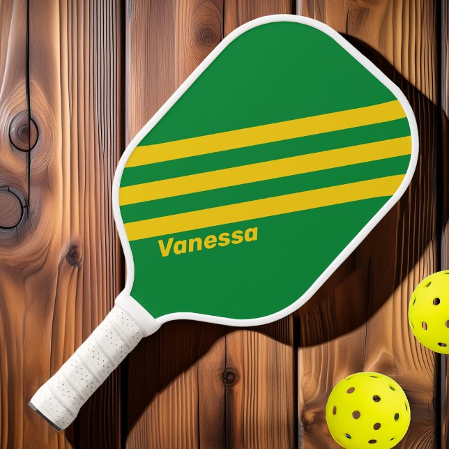 Retro Tropical Palm Three Stripes with Name Pickleball Paddle (Creator Uploaded)