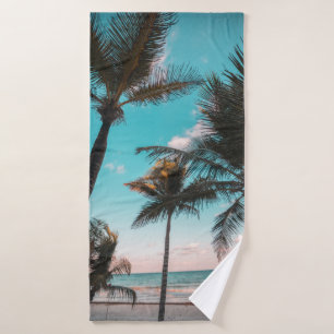 RETRO TROPICAL PALM TREE BY THE BEACH BATH TOWEL