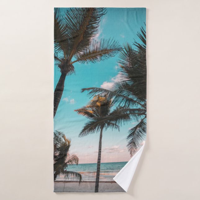 RETRO TROPICAL PALM TREE BY THE BEACH BATH TOWEL (Bath Towel)