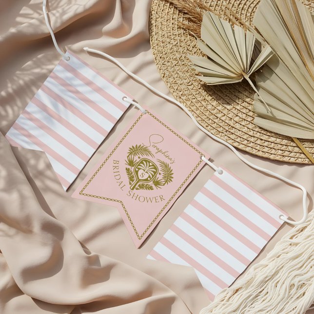 Retro Tropical Palm Tree Pickleball Bridal Shower  Bunting (Retro Tropical Palm Tree Pickleball Bridal Shower Bunting Flags)