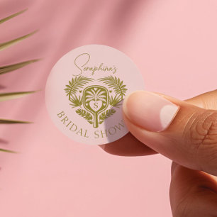 Retro Tropical Palm Tree Pickleball Bridal Shower Classic Round Sticker