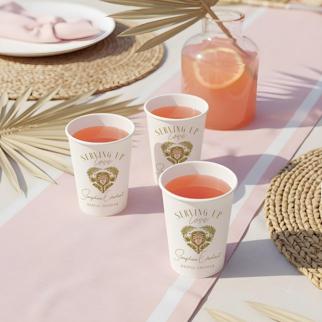 Retro Tropical Palm Tree Pickleball Bridal Shower Paper Cups (Retro Tropical Palm Tree Pickleball Bridal Shower Paper Cups)