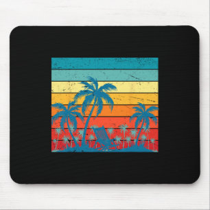 Retro Tropical Palm Trees And Sunset Beach Summer Mouse Mat