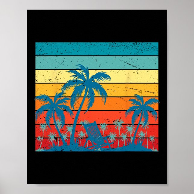 Retro Tropical Palm Trees And Sunset Beach Summer  Poster (Front)