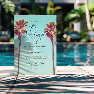 Retro Tropical Palm Trees Coastal Beach Wedding Invitation