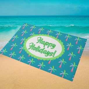Retro Tropical Personalized Tropical Palms Holiday Doormat
