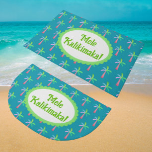 Retro Tropical Personalized Tropical Palms Holiday Doormat