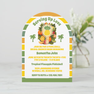 Retro Tropical Pineapple Pickleball Bridal Shower Invitation