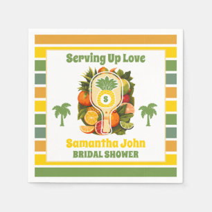 Retro Tropical Pineapple Pickleball Bridal Shower Napkin