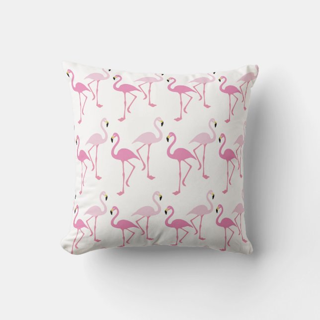 Retro Tropical Pink Flamingos Cushion (Front)