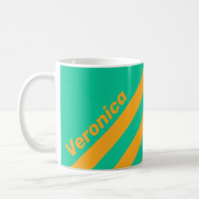 Retro Tropical Punch Stripes with Name Coffee Mug (Left)
