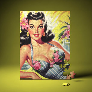 Retro Tropical Summer Pin up Jigsaw Puzzle