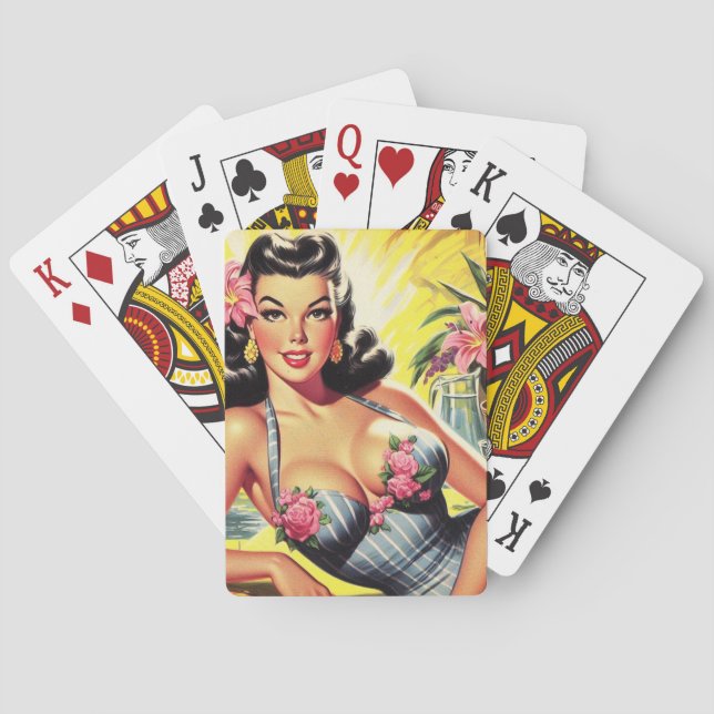 Retro Tropical Summer Pin up Playing Cards (Back)