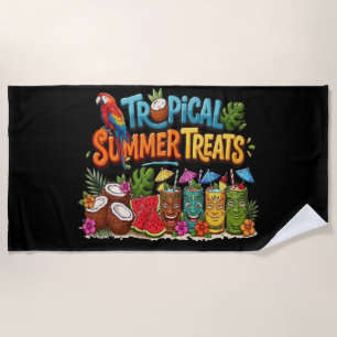 Retro Tropical Summer Treats Tiki Bar Beach Towel