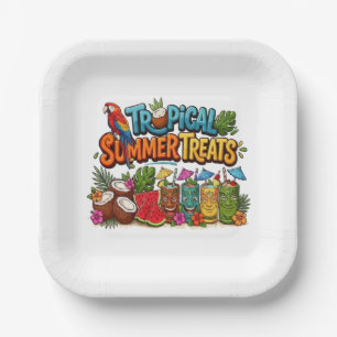 Retro Tropical Summer Treats Tiki Bar Paper Plate