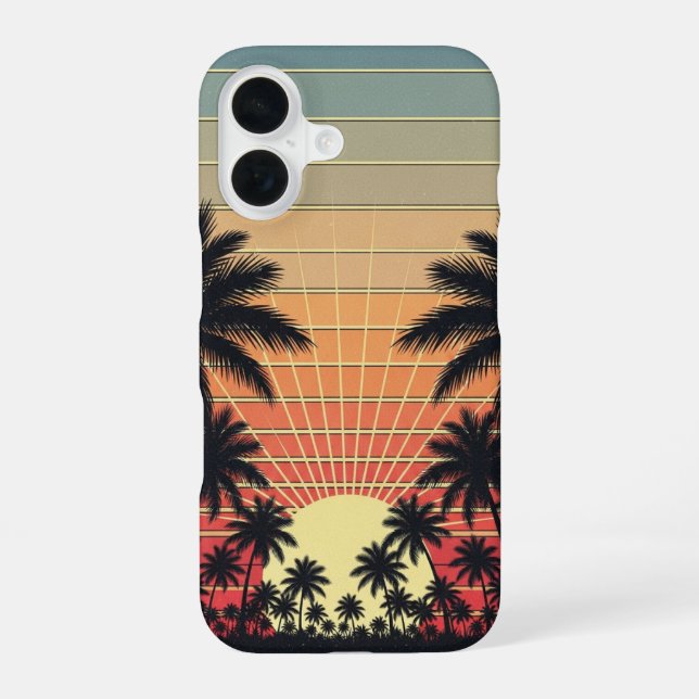 Retro Tropical Sunrise Lines iPhone 16 Case (Back)