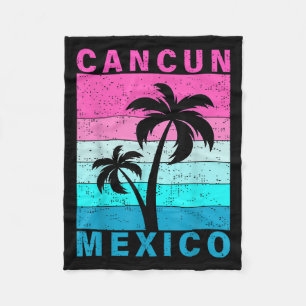Retro Tropical Sunset Cancun Beach Mexico Summer V Fleece Blanket