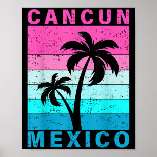 Retro Tropical Sunset Cancun Beach Mexico Summer V Poster