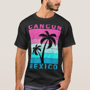 Retro Tropical Sunset Cancun Beach Mexico Summer V T-Shirt