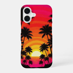Retro Tropical Sunset iPhone 16 Case