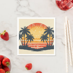 Retro Tropical Sunset Palm Trees Napkin