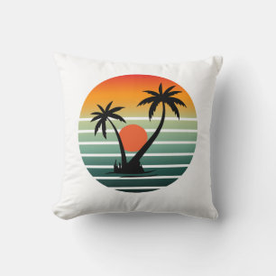 Retro Tropical Sunset with Palm Trees Cushion