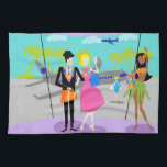 Retro Tropical Vacation Kitchen Towel<br><div class="desc">This Retro Tropical Vacation Kitchen Towel features a minimalist cartoon drawing of an attractive couple taking the trip of a lifetime! The mid century modern scene is set in a tropical airport. Mr. and Mrs. Tourist are posing in front of the floor to ceiling glass walls. After all, they want...</div>