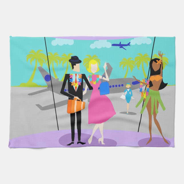 Retro Tropical Vacation Kitchen Towel (Horizontal)