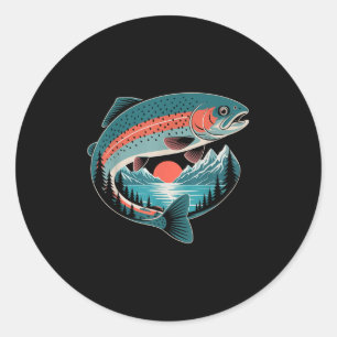 Retro Trout Fishing Nature Lover Mountain Lake Gif Classic Round Sticker