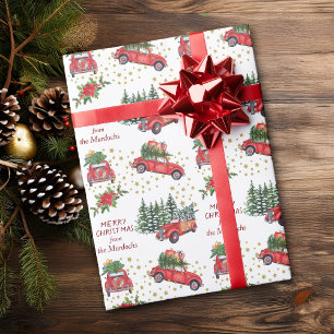 Retro Truck and Car Christmas Trees Wrapping Paper