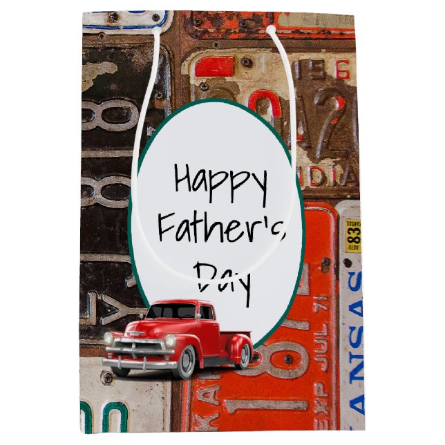 Retro Truck and Old License Plates Medium Gift Bag (Front)