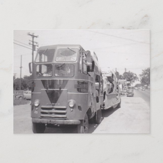 Retro Truck Commercial Semi car haulier Detroit PC Holiday Postcard (Front)
