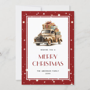 Retro Truck Gifts Stars Merry Christmas Card