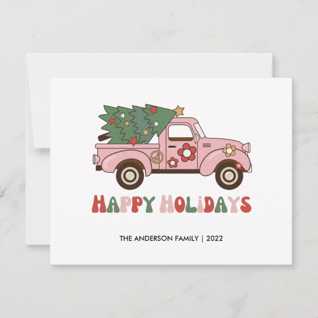 Retro Truck Happy Holidays Christmas Card (Front)