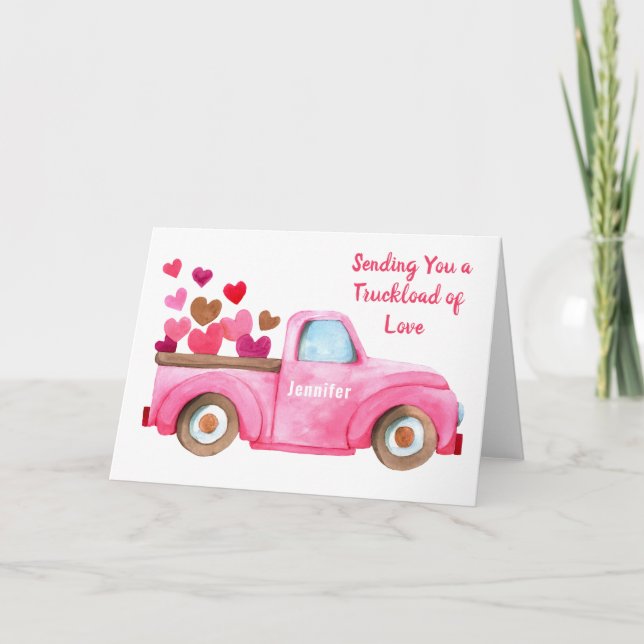 Retro Truck Loads of Love Personalised Pink Card (Front)