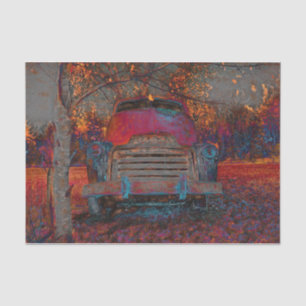 Retro Truck Vintage Red Orange Rustic Fall Tissue Paper