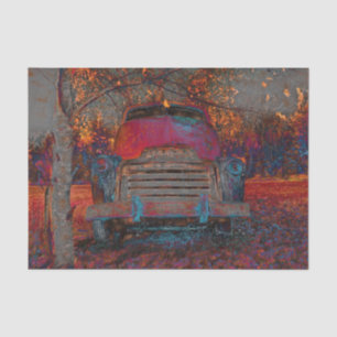 Retro Truck Vintage Red Orange Rustic Fall Tissue Paper