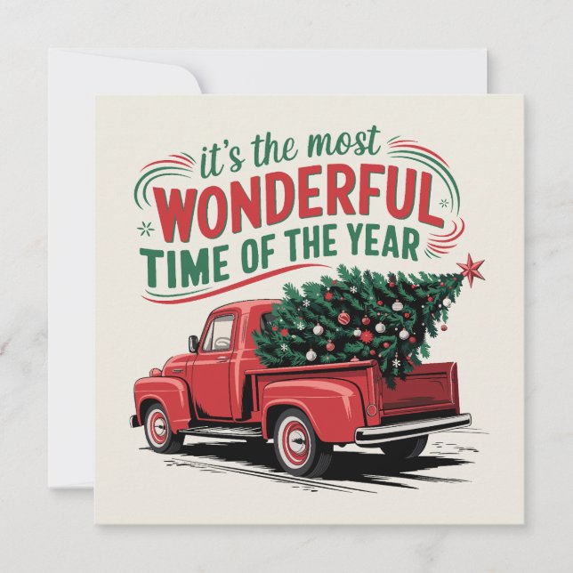 Retro truck with Christmas tree. Holiday Card (Front)